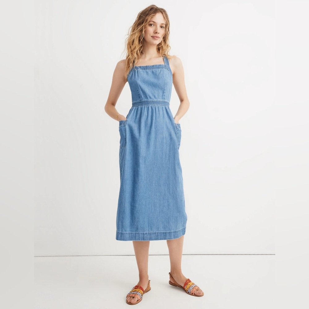 Madewell Tall Denim Apron Midi Dress